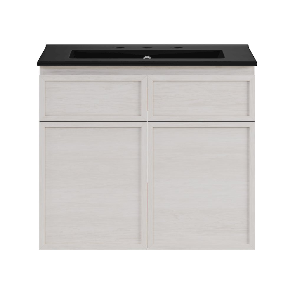24" Wall-Mounted Bathroom Vanity in White Oak with Black Widespread Sink Top. Picture 1