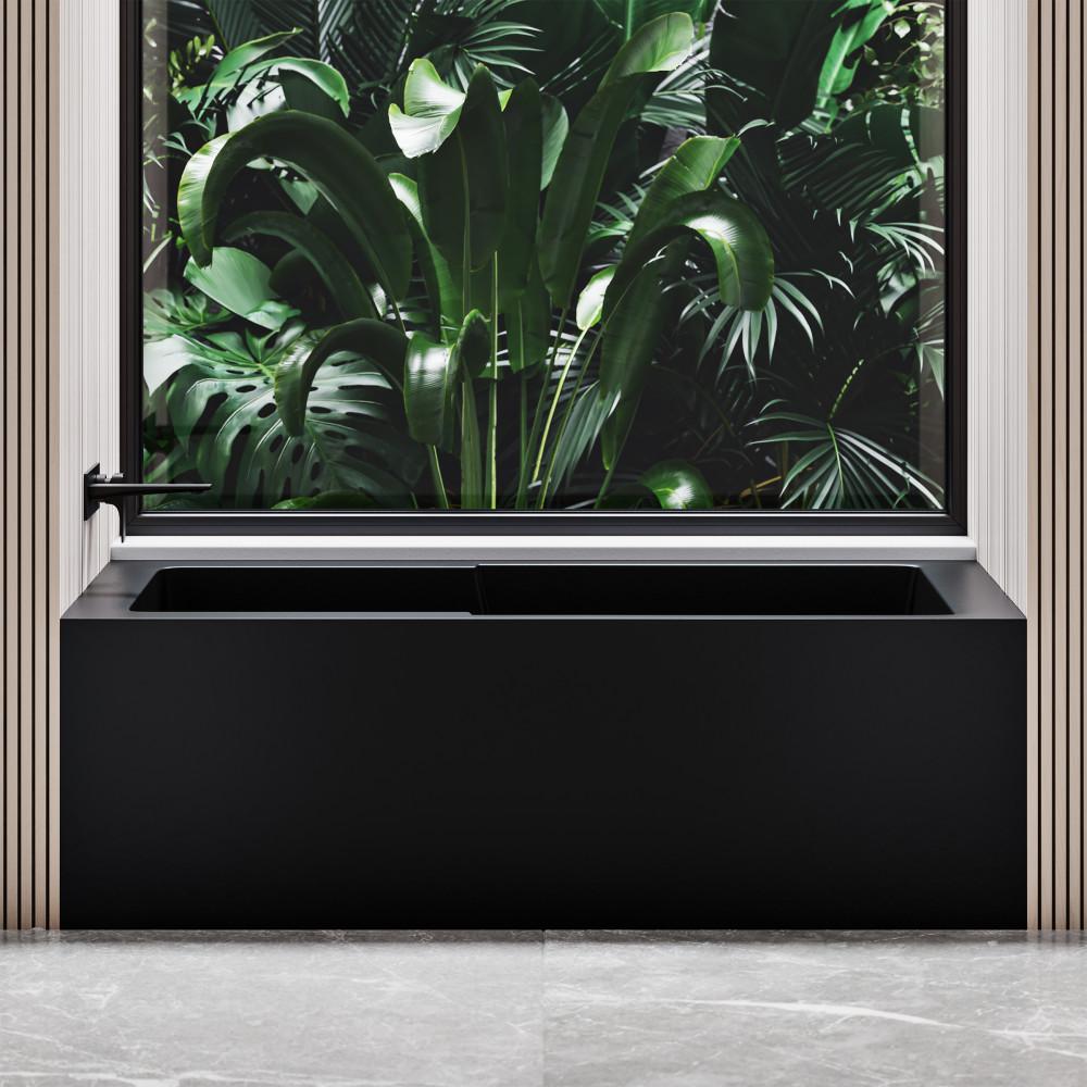 Voltaire 54" x 30" Left-Hand Drain Alcove Bathtub with Apron in Matte Black. Picture 2