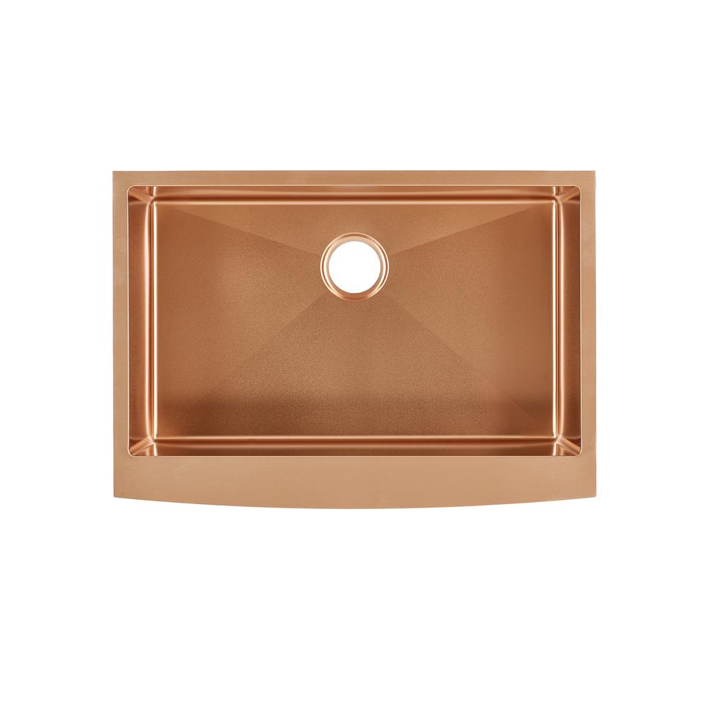 Stainless Steel, Single Basin, Farmhouse Kitchen Sink with Apron in Rose Gold. Picture 2