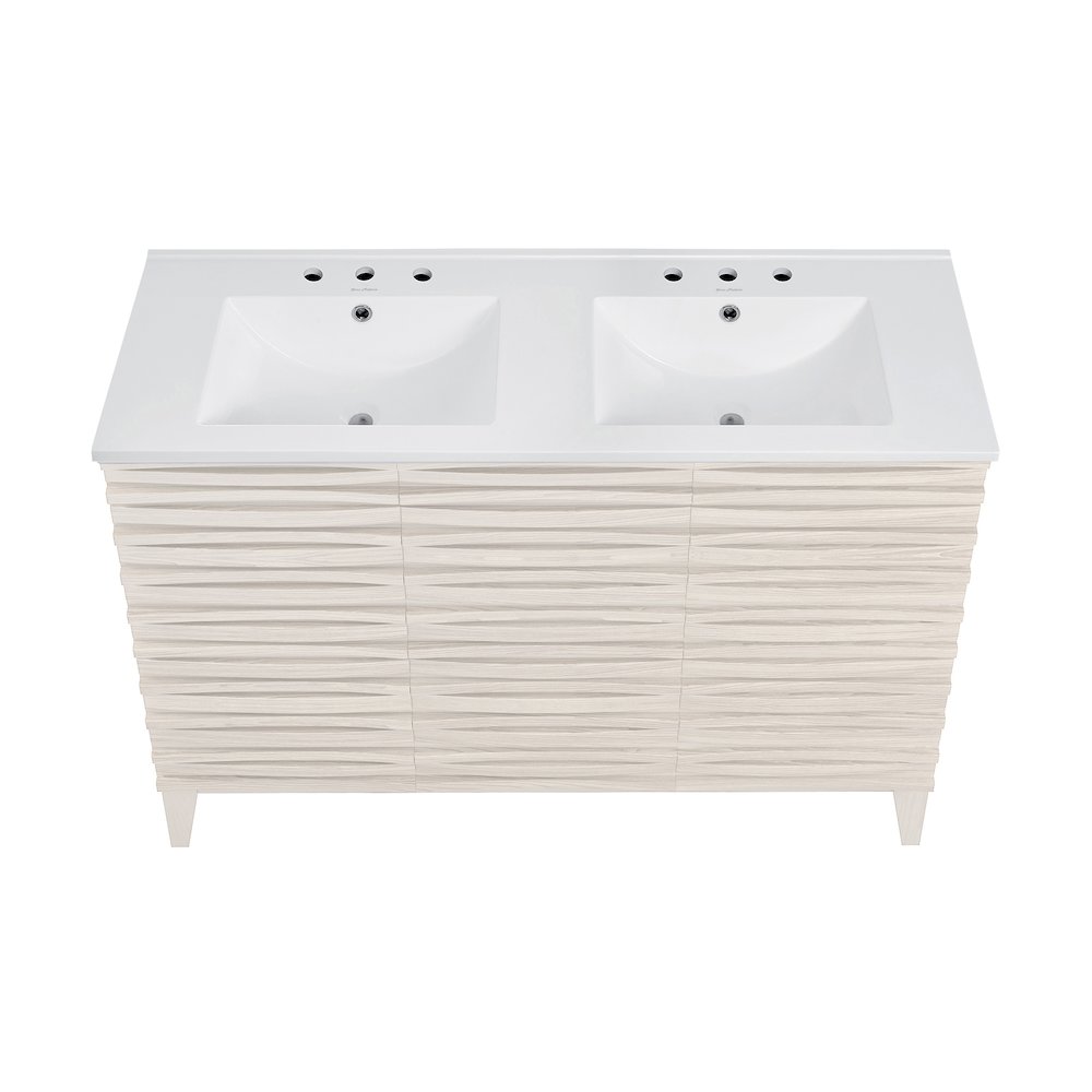 48"  Bathroom Vanity in White Oak with Widespread Double Basin Sink Top. Picture 4