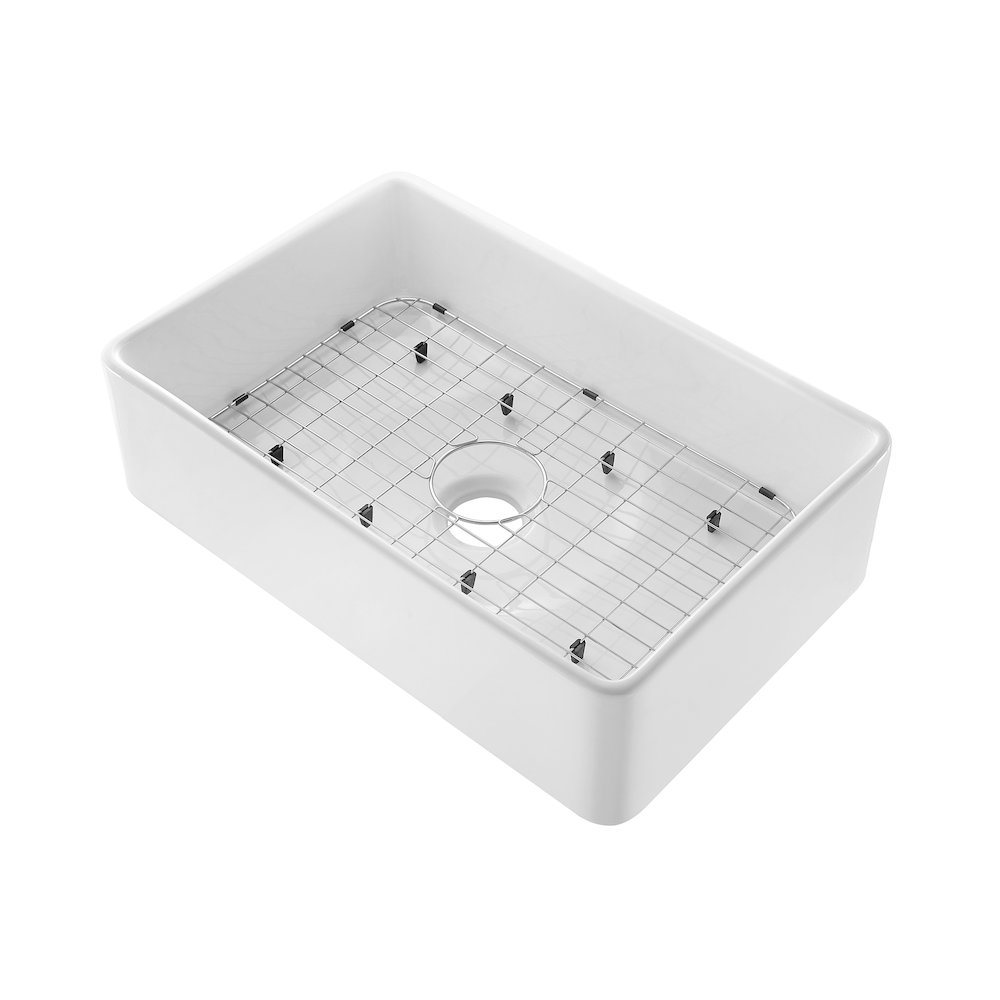 Elegance 30" x 20" Single Basin Fireclay Farmhouse Kitchen Sink in Glossy White. Picture 3