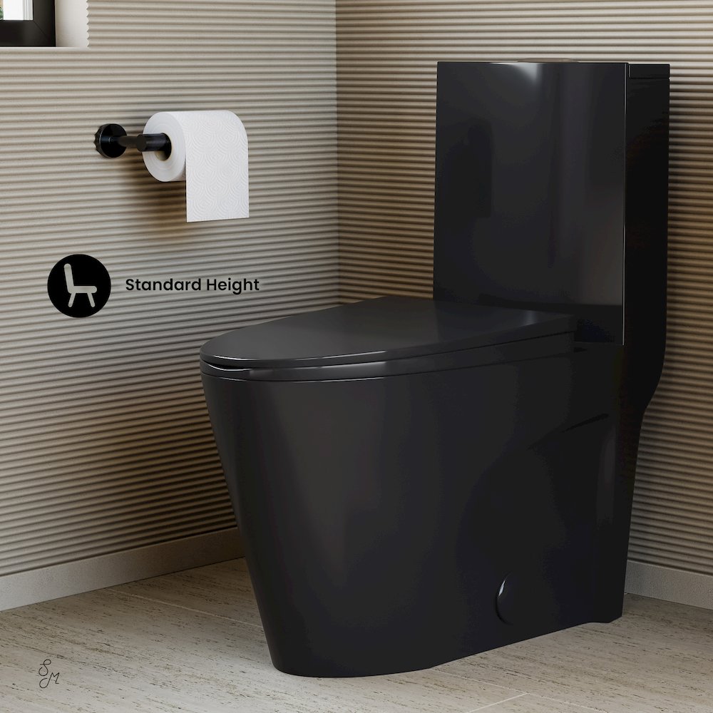 St. Tropez One Piece Elongated Toilet Vortex™ Flush in Glossy Black 1.1/1.6 gpf. Picture 4