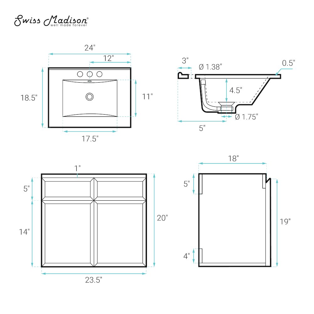 24" Wall-Mounted Bathroom Vanity in Brown Oak with Black Centerset Sink Top. Picture 6