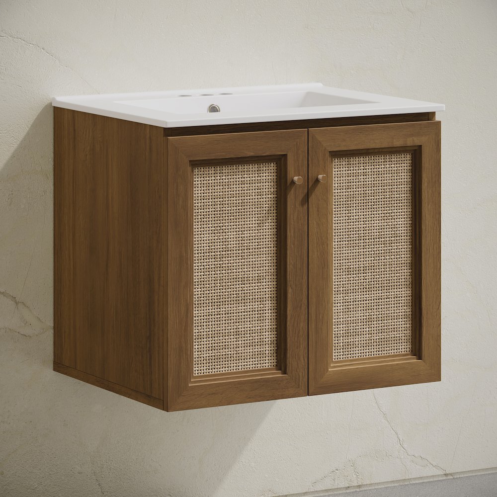 24" Bathroom Vanity in Brown Oak with Centerset Faucet Holes Vanity Top. Picture 2