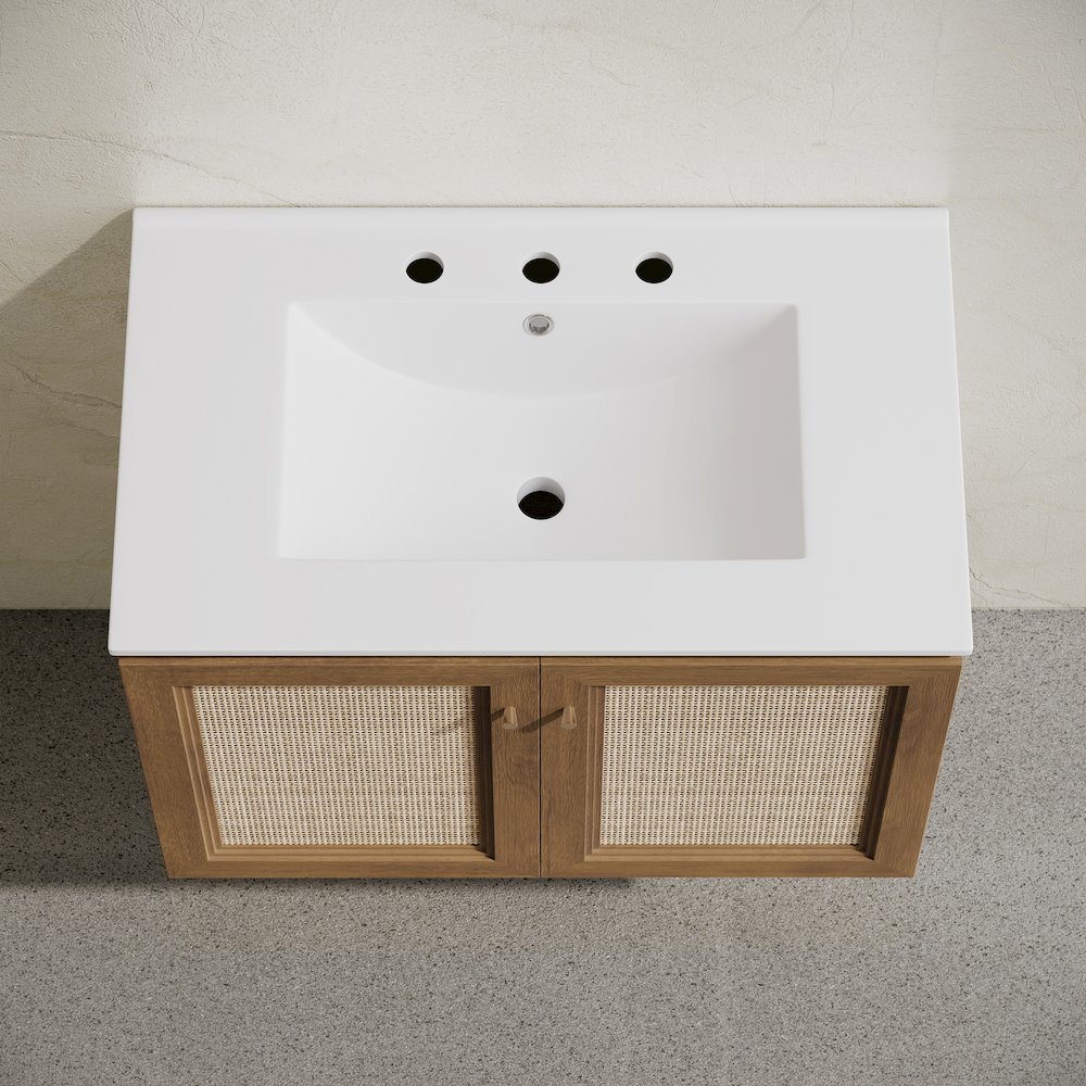 30" Bathroom Vanity in Brown Oak with Widespread Faucet Holes Vanity Top. Picture 3