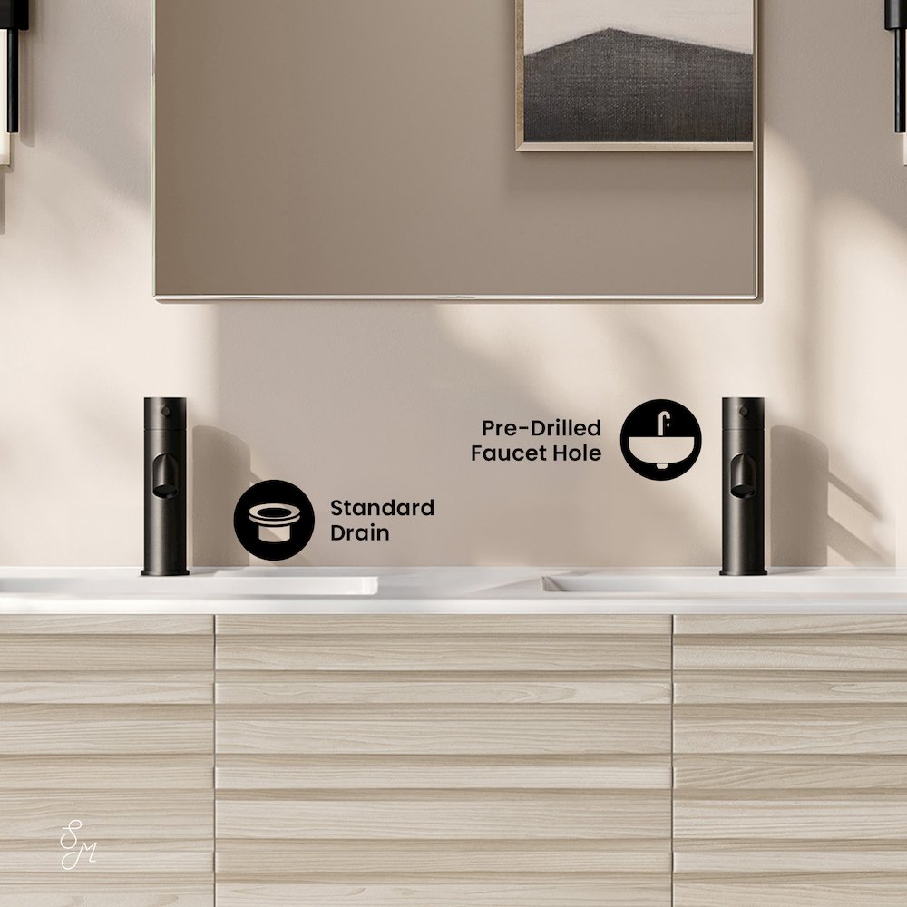 Cascade 48" Wall-Mounted Bathroom Vanity in White Oak with Double Basin Sink Top. Picture 10
