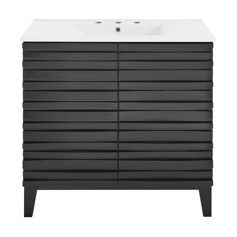 30" Freestanding Bathroom Vanity in Black Oak with 3-Hole Widespread Sink Top. Picture 1