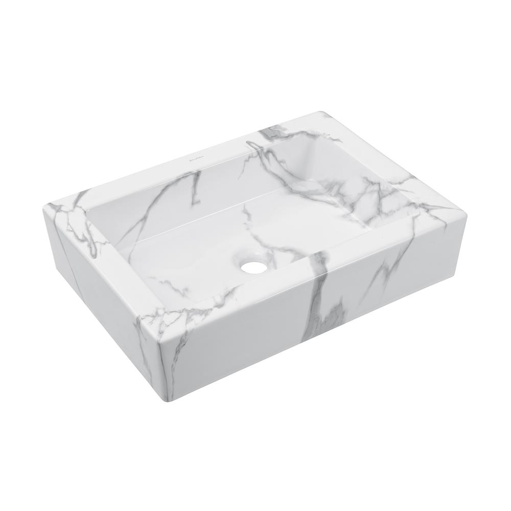 Voltaire 22" Ceramic Vessel Bathroom Sink in White Marble. Picture 2