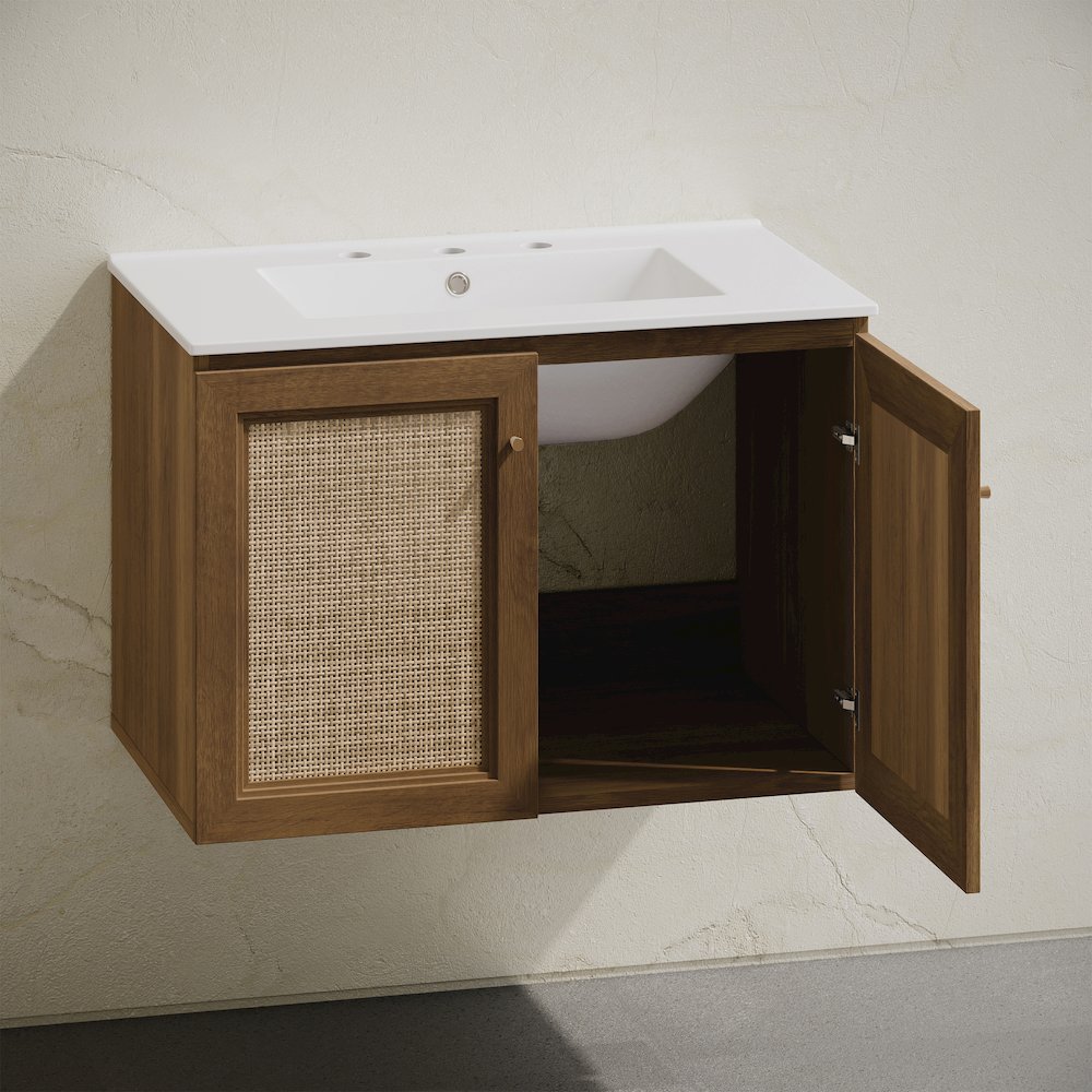 30" Bathroom Vanity in Brown Oak with Widespread Faucet Holes Vanity Top. Picture 5