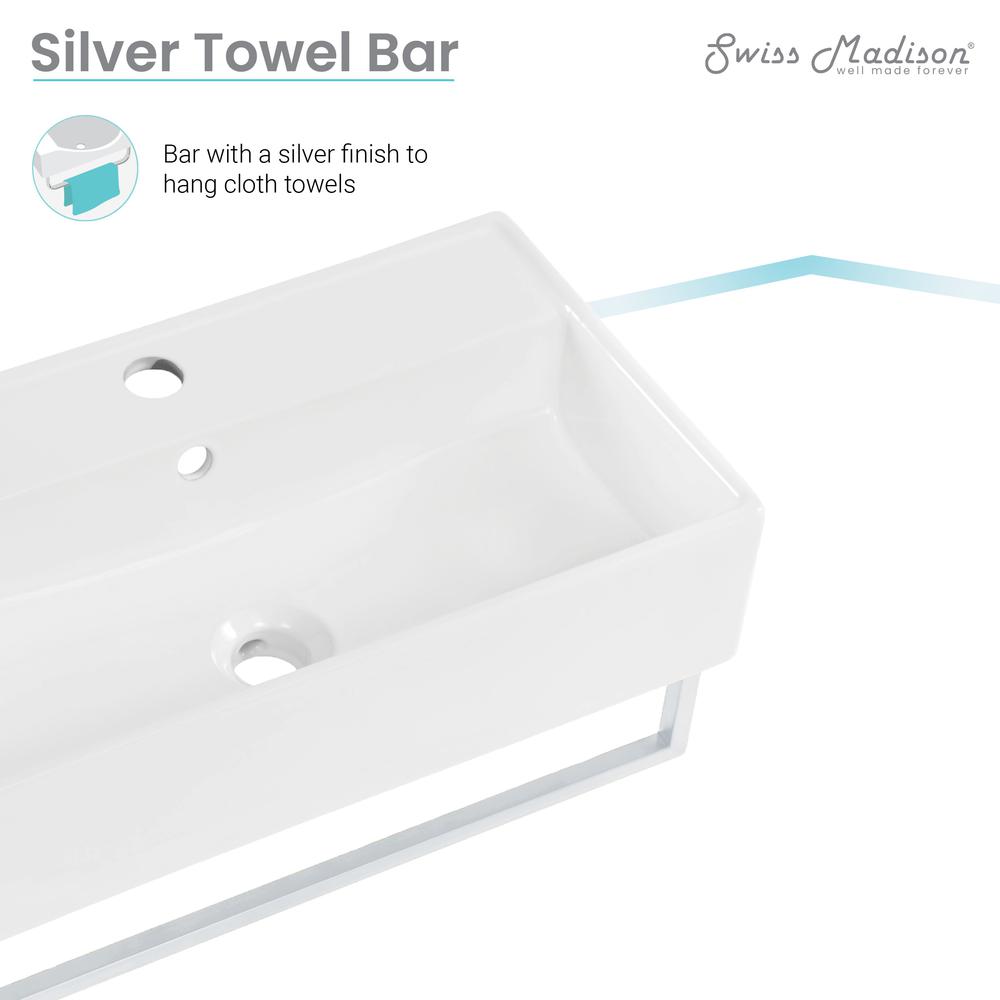 Claire 22" Wall-Mount Bathroom Sink with Silver Towel Bar. Picture 14