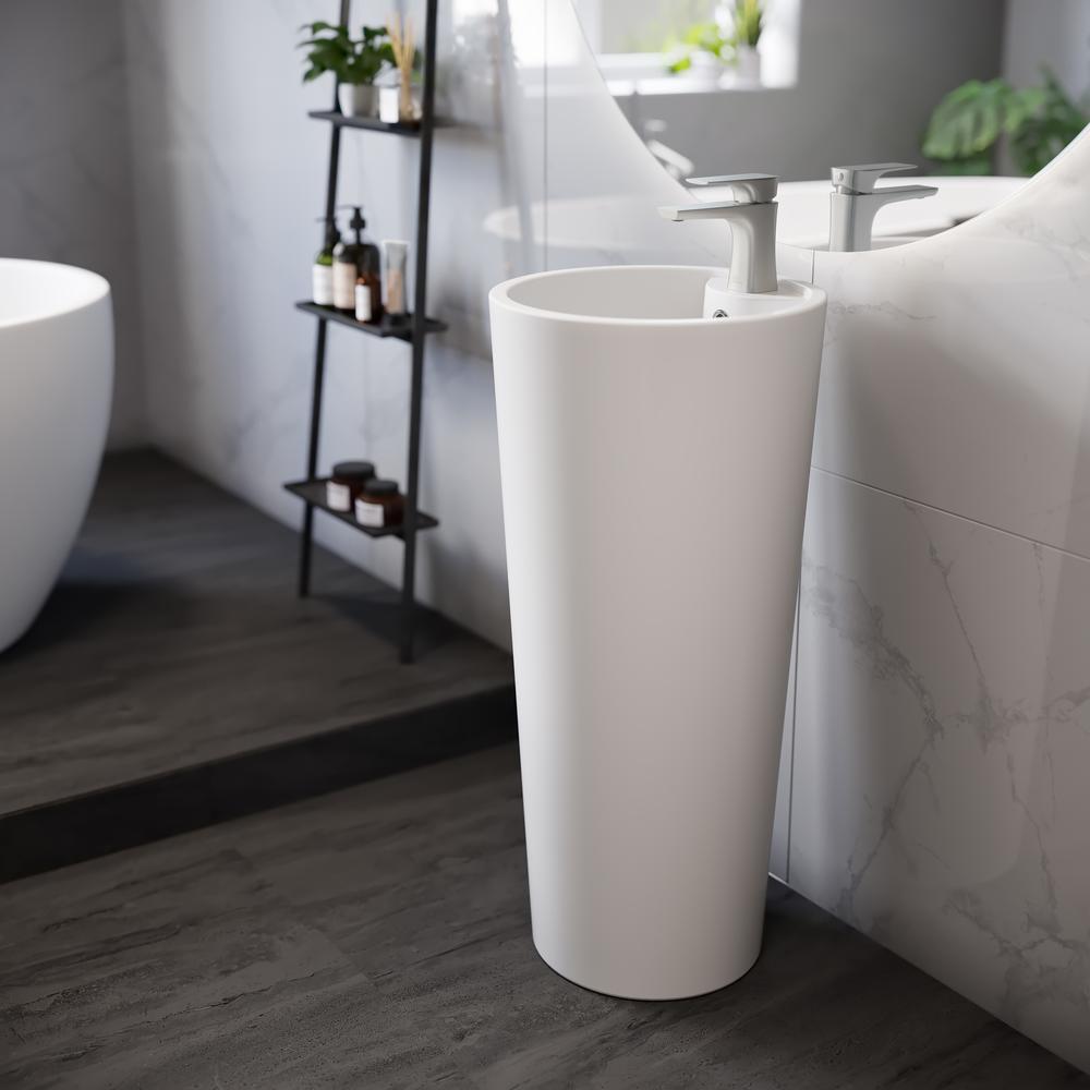 Monaco Circular Basin Pedestal Sink in Matte White. Picture 10