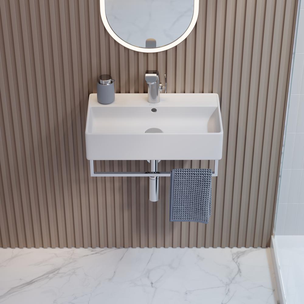 Claire 22" Wall-Mount Bathroom Sink with Silver Towel Bar. Picture 21