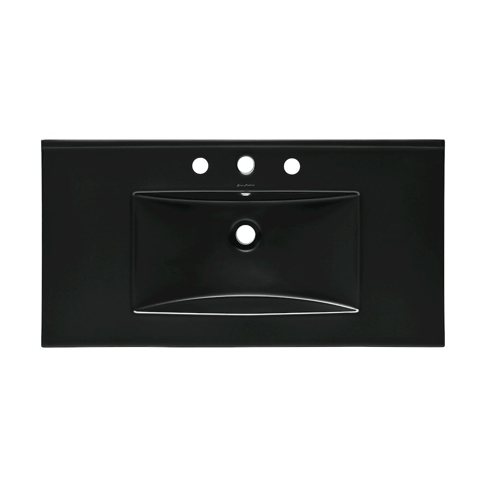 36" 3-Hole Widespread Vanity Sink Top in Glossy Black. Picture 3