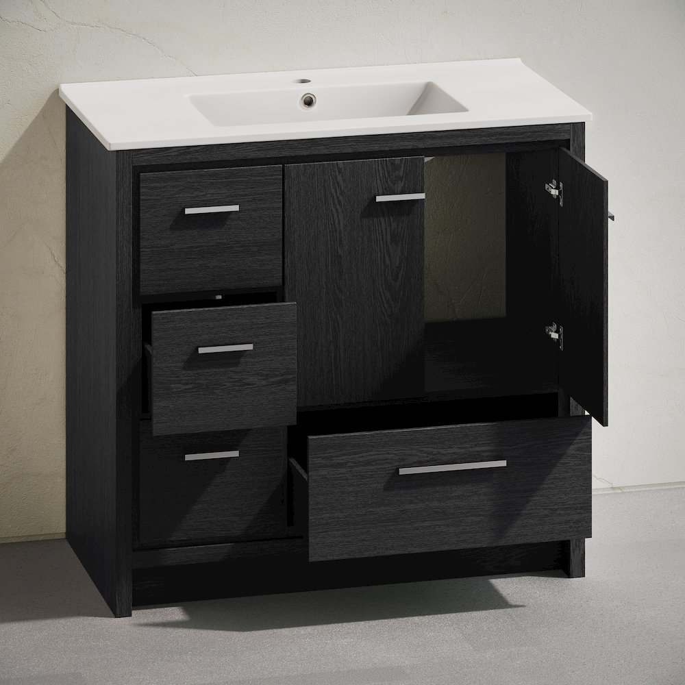 Virage 36" Freestanding Bathroom Vanity in Black Oak with Sink Top. Picture 6