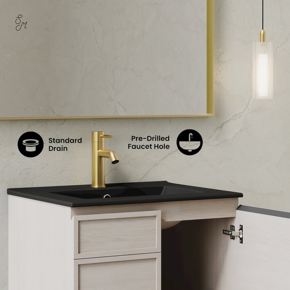 St. Tropez 24" Wall-Mounted Bathroom Vanity in White Oak with Black Sink Top. Picture 10