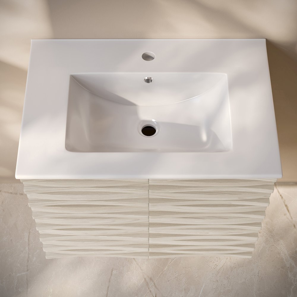 Cascade 30" Wall-Mounted Bathroom Vanity in White Oak with Sink Top. Picture 4