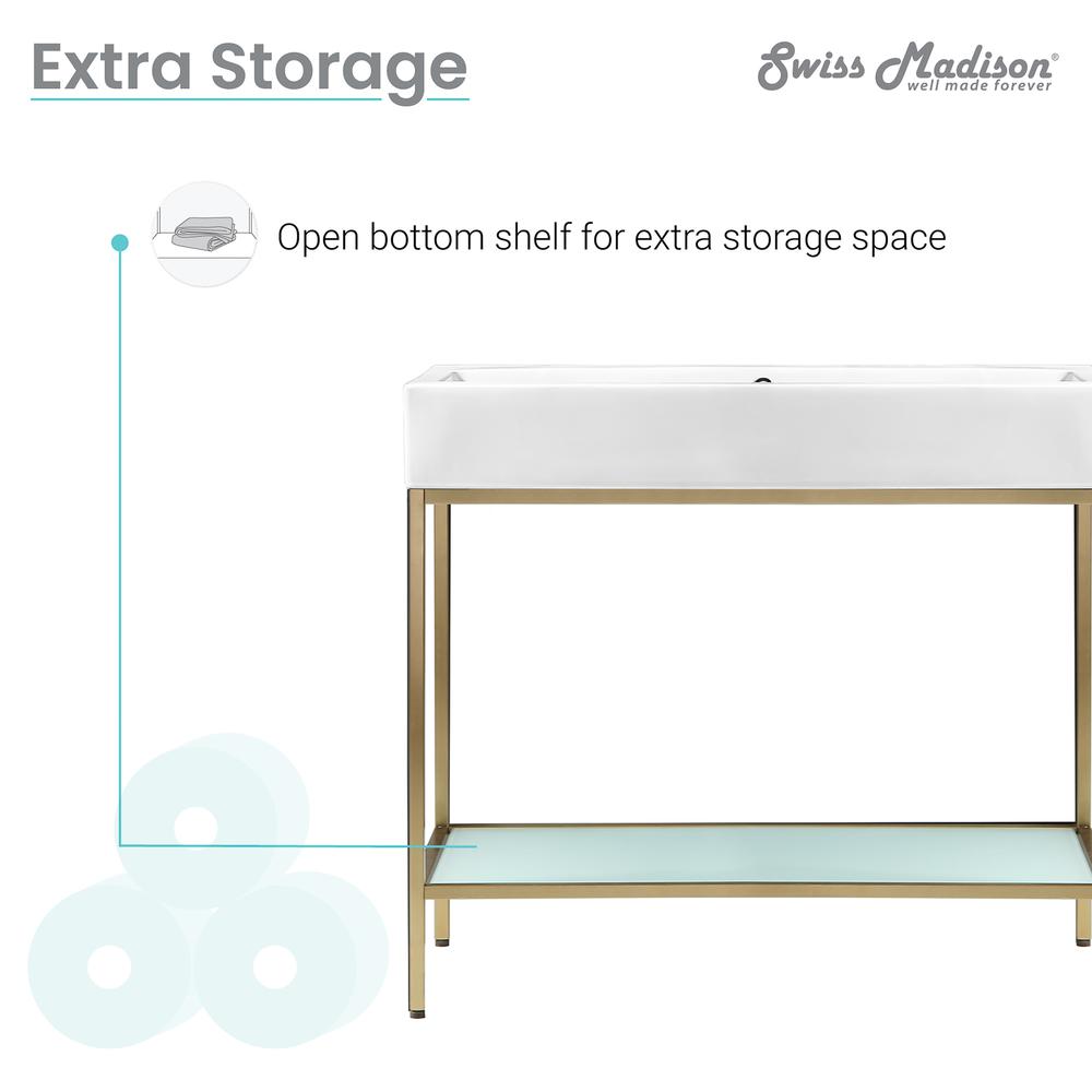 Pierre 40 Single, Freestanding, Open Shelf, Gold Metal Frame Bathroom Vanity. Picture 9
