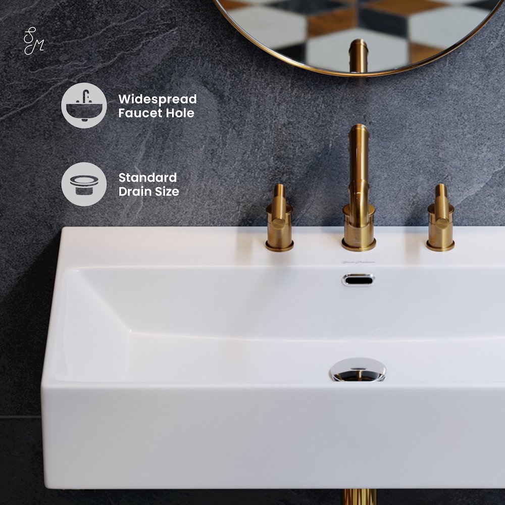 Claire 30" Rectangle Wall-Mount Bathroom Sink with 8" Widespread Holes. Picture 3