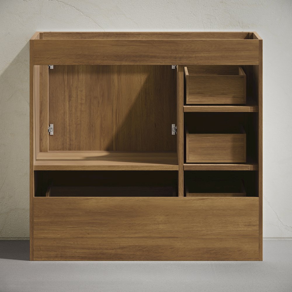 Virage 36" Freestanding Bathroom Vanity in Brown Oak without Sink Top. Picture 4