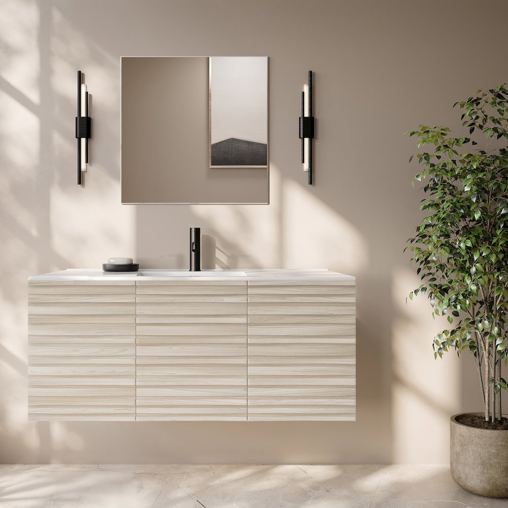 Cascade 48" Wall-Mounted Bathroom Vanity in White Oak with Sink Top. Picture 2