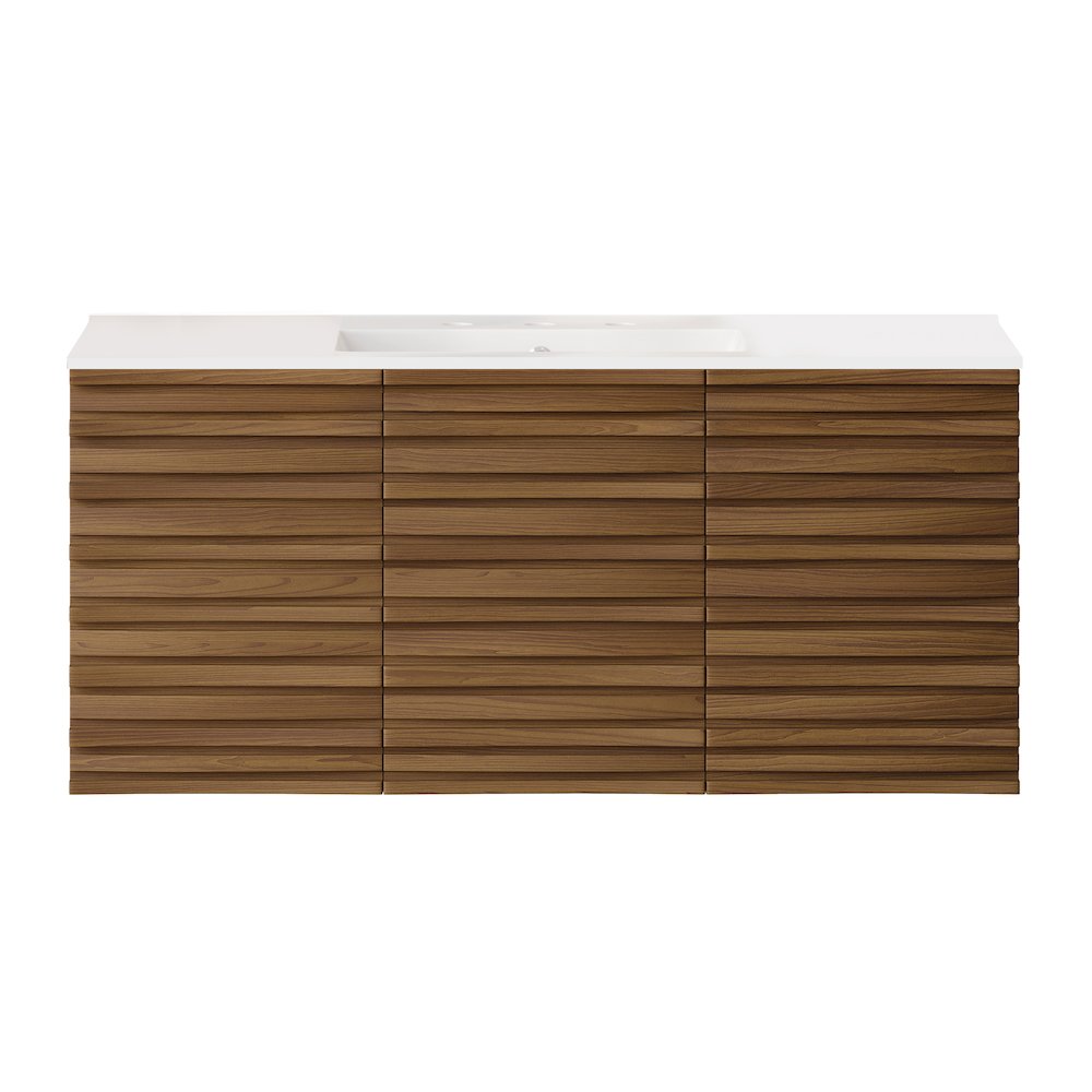 48" Wall-Mounted Bathroom Vanity in Brown Oak with 3-Hole Widespread Sink Top. Picture 1