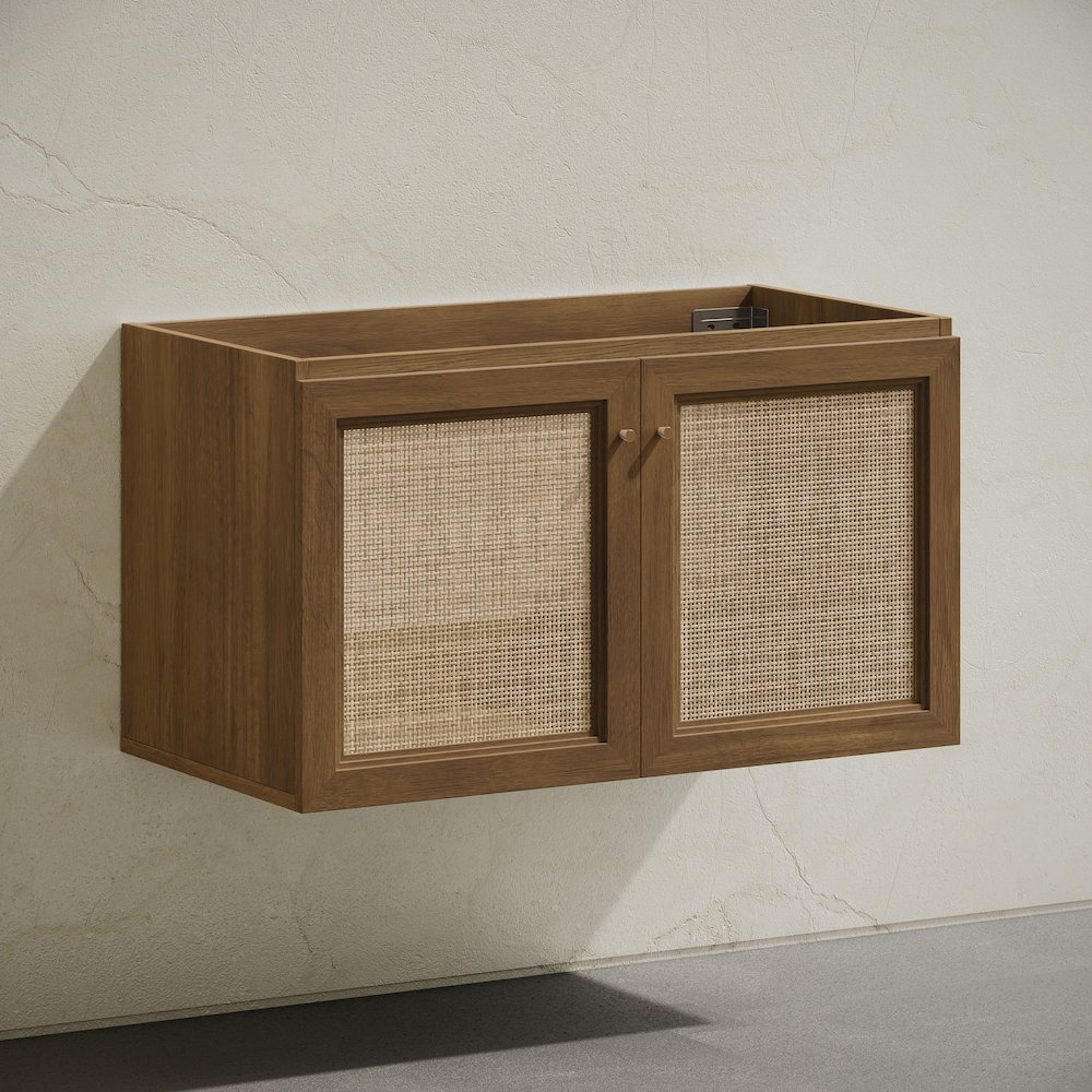 Classe 36" Wall-Mounted Bathroom Vanity in Brown Oak without Sink Top. Picture 3