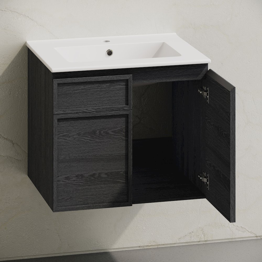 St. Tropez 24" Wall-Mounted Bathroom Vanity in Black Oak with Sink Top. Picture 5
