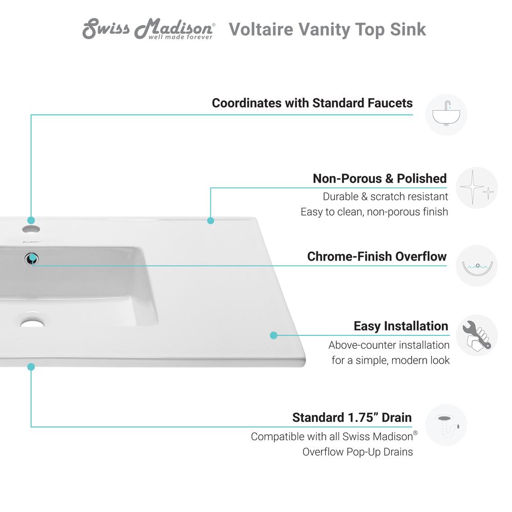 Voltaire 37 Vanity Top Sink with Single Faucet Hole. Picture 7