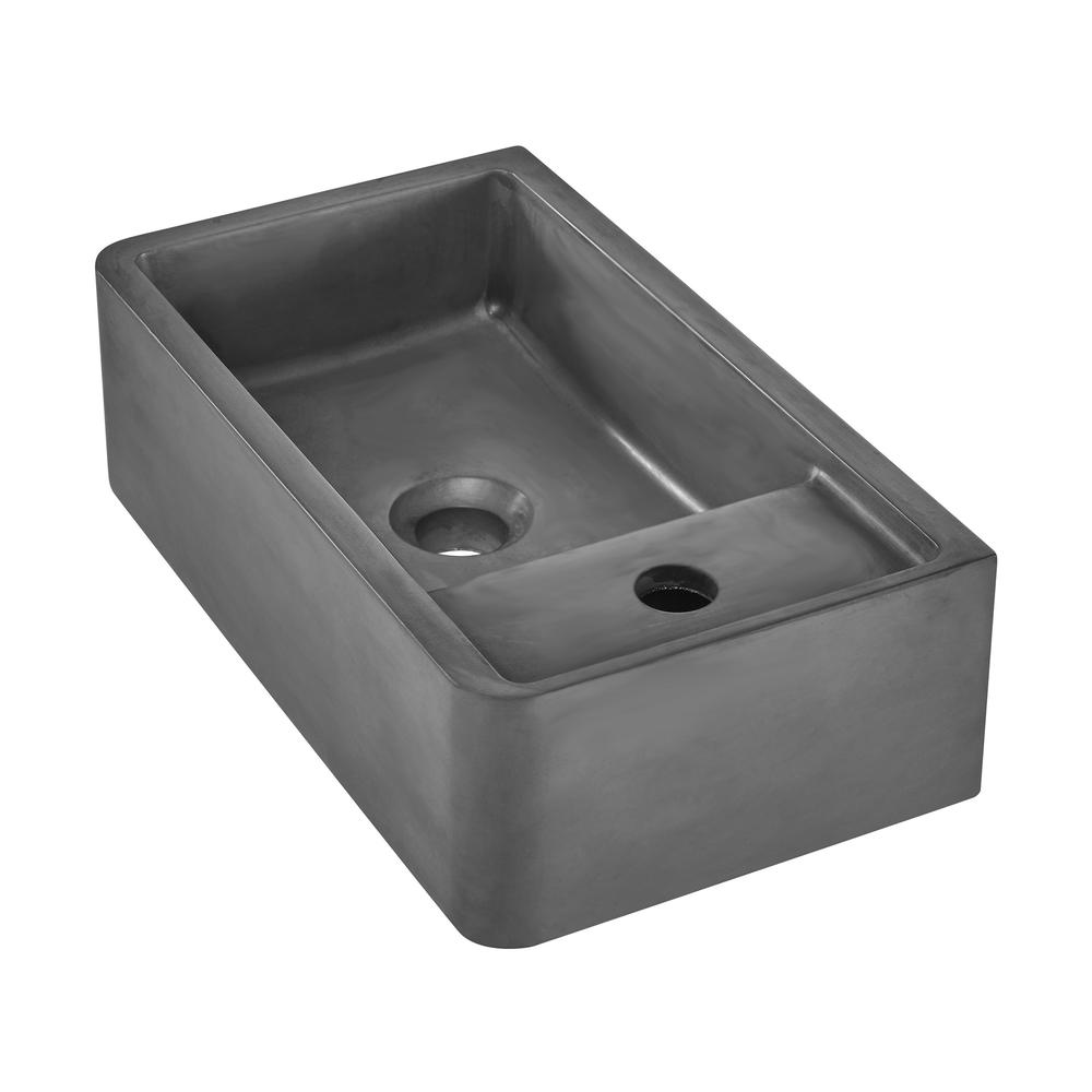 Lisse 17.5” Rectangle Concrete Wall-Mount Bathroom Sink in Dark Grey. Picture 2