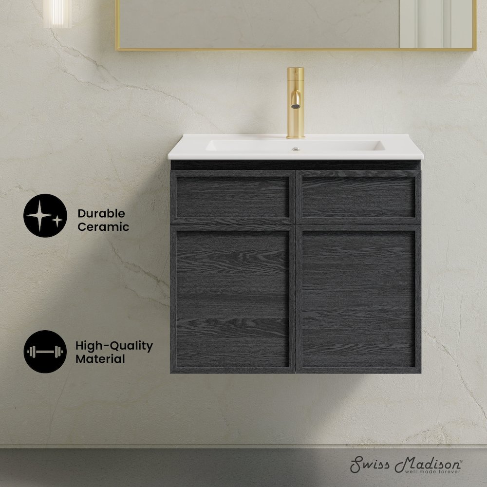 St. Tropez 24" Wall-Mounted Bathroom Vanity in Black Oak with Sink Top. Picture 8