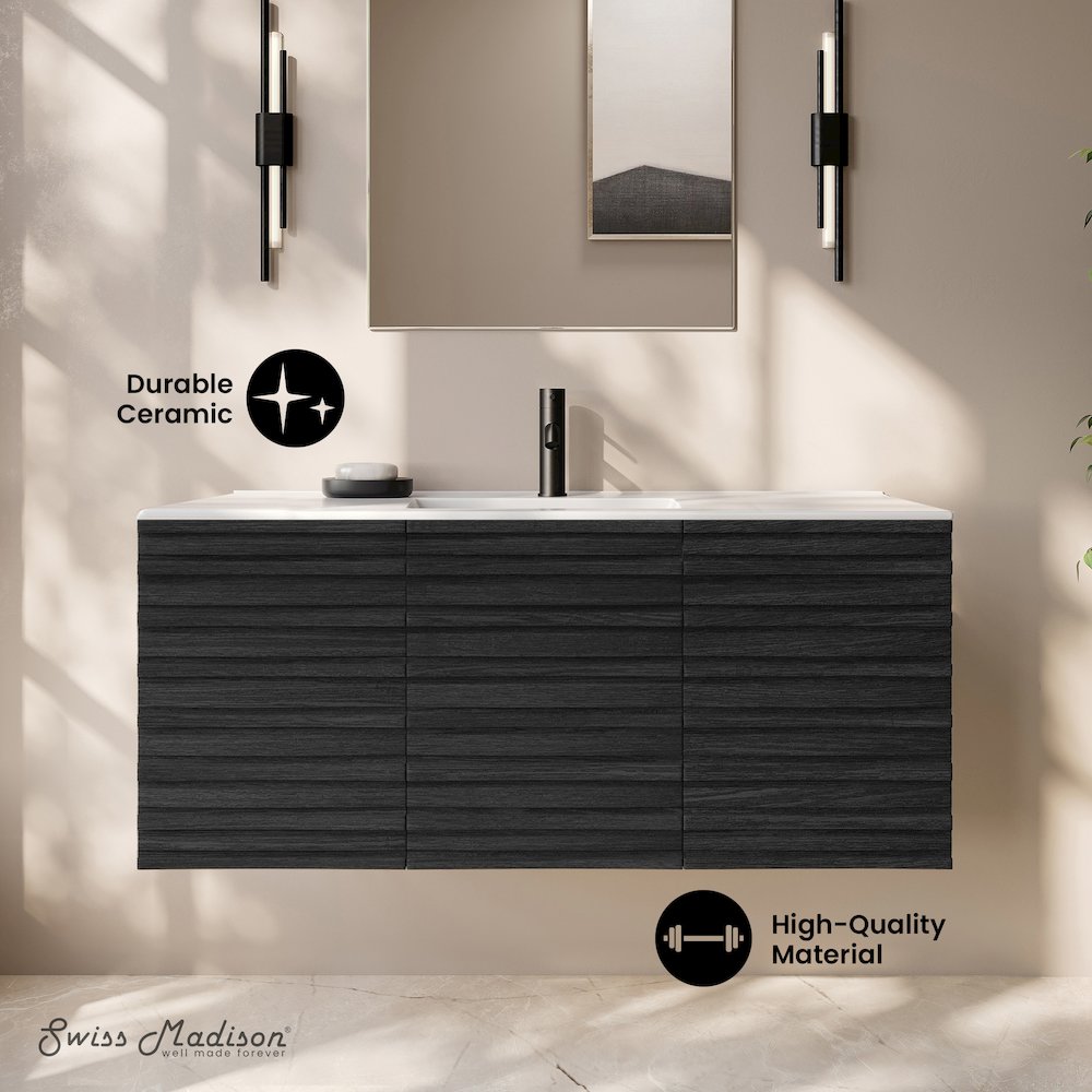 Cascade 48" Wall-Mounted Bathroom Vanity in Black Oak with Sink Top. Picture 8