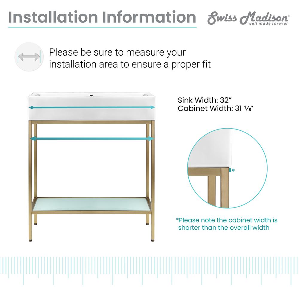 Pierre 32 Single, Freestanding, Open Shelf, Gold Metal Frame Bathroom Vanity. Picture 15