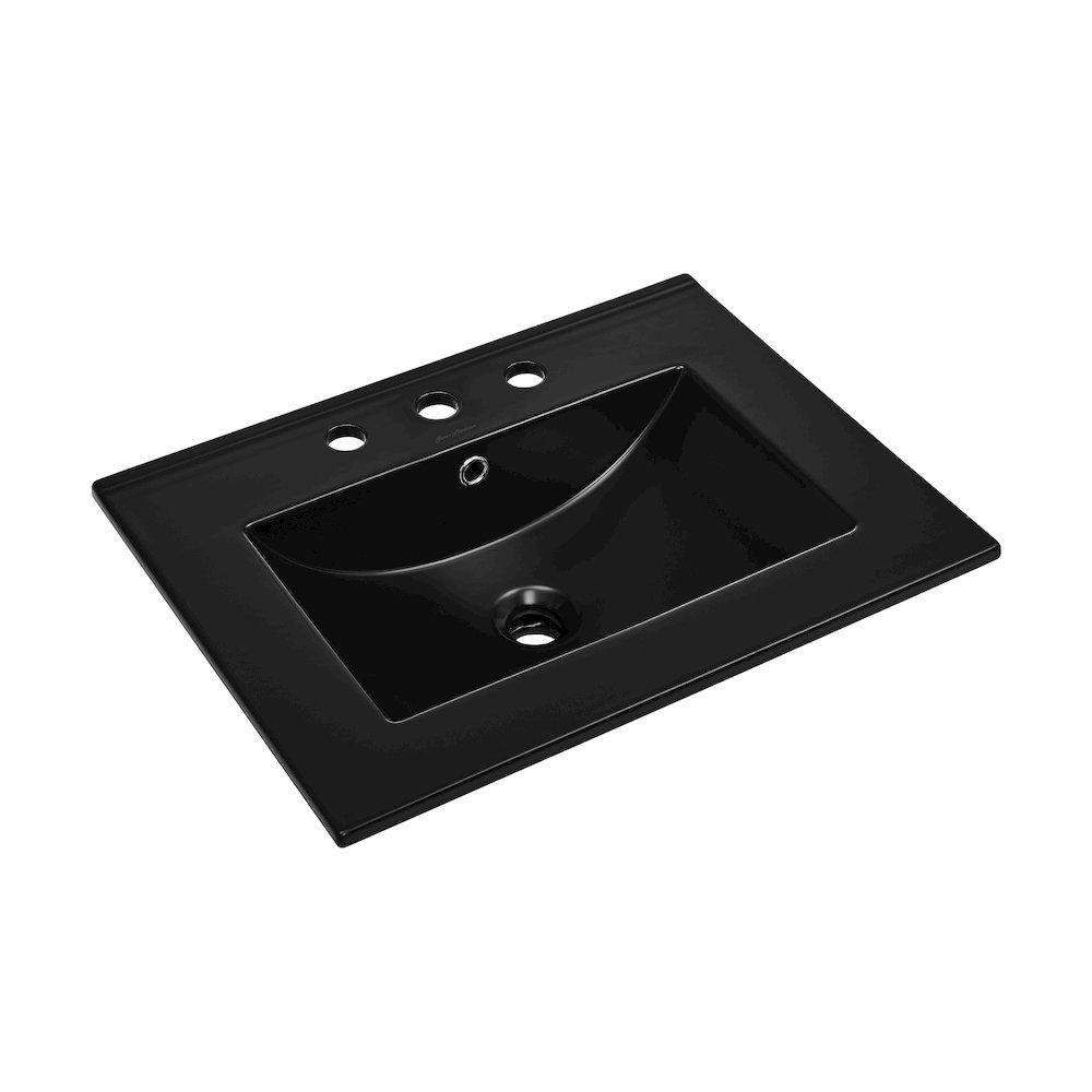 24" 3-Hole Widespread Vanity Sink Top in Glossy Black. Picture 2
