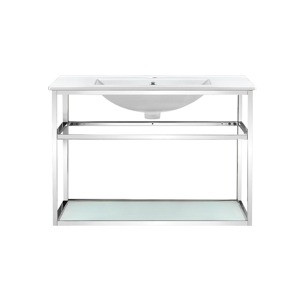 Pierre 30 Single, Open Shelf, Chrome Metal Frame Bathroom Vanity. Picture 1