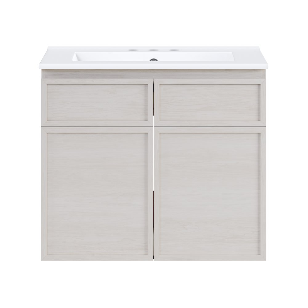 24" Wall-Mounted Bathroom Vanity in White Oak with 3-Hole Centerset Sink Top. Picture 1