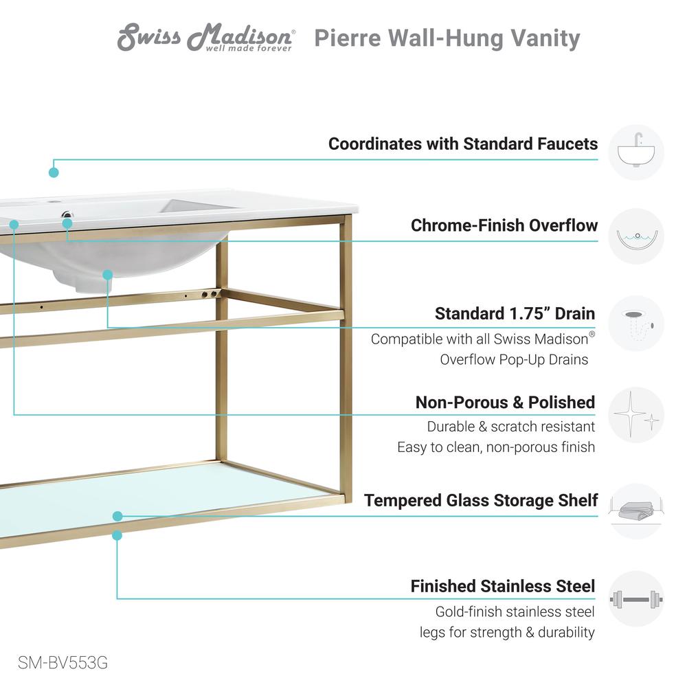 Pierre 36 Single, Open Shelf, Gold Metal Frame Bathroom Vanity. Picture 8
