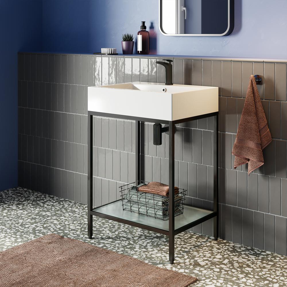 Pierre 24 Single, Freestanding, Matte Black Metal Frame Bathroom Vanity. Picture 20