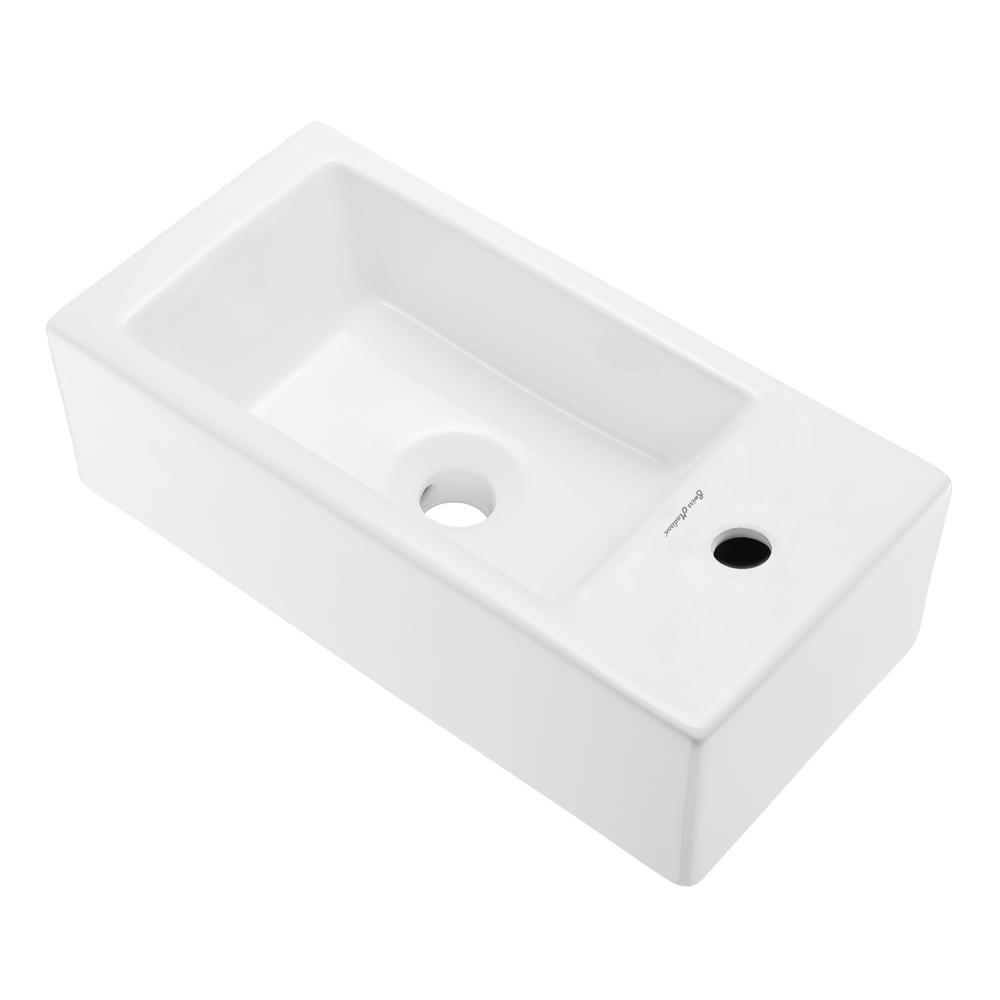 Rectangular Ceramic Wall Hung Sink with Right Side Faucet Mount. Picture 2