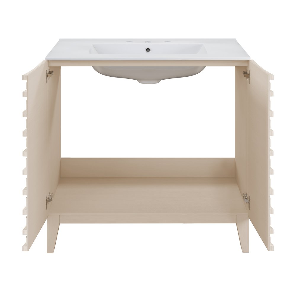 30" Freestanding Bathroom Vanity in White Oak with 3-Hole Widespread Sink Top. Picture 4