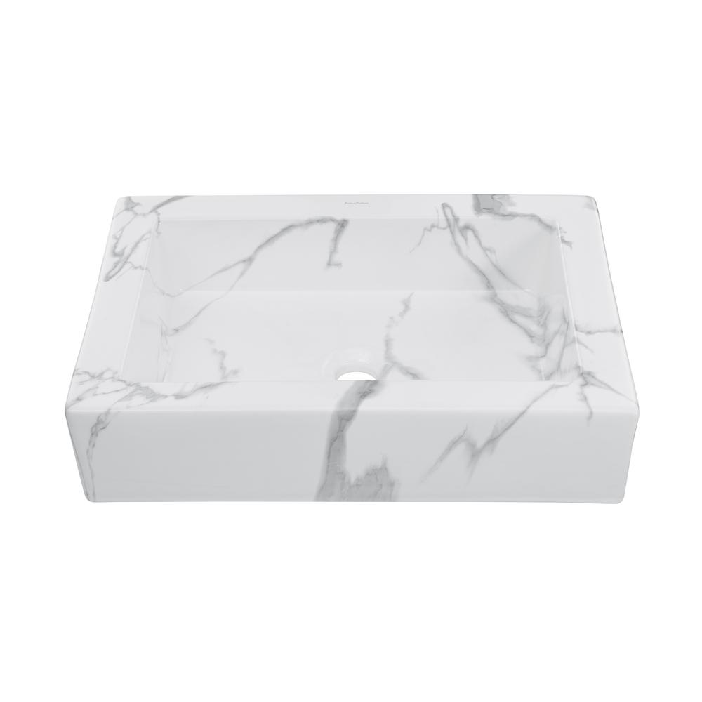 Voltaire 22" Ceramic Vessel Bathroom Sink in White Marble. Picture 1