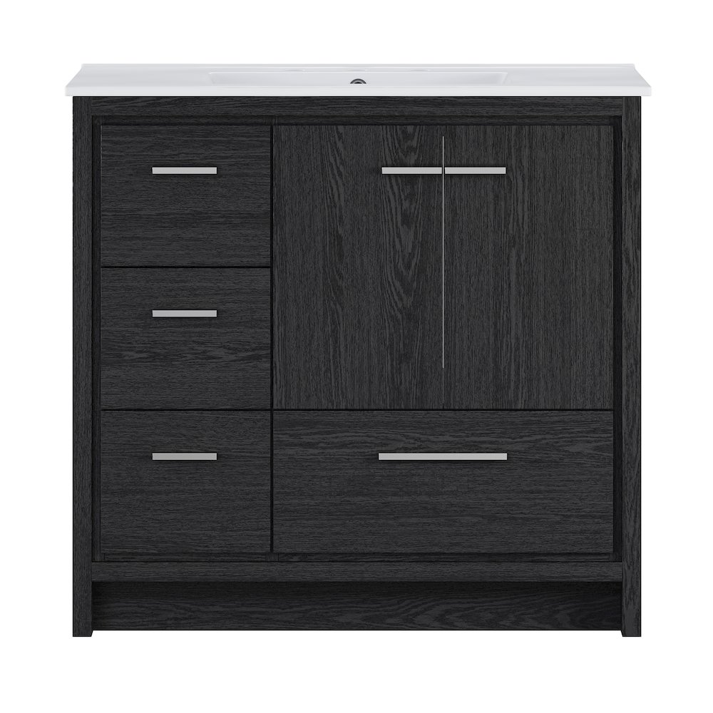 Virage Freestanding Bathroom Vanity in Black Oak with 3-Hole Widespread Sink Top. Picture 1