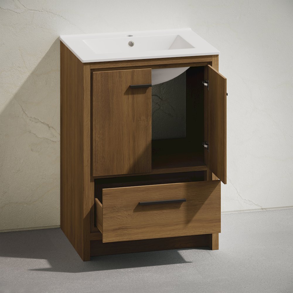 Virage 24" Freestanding Bathroom Vanity in Brown Oak with Sink Top. Picture 6