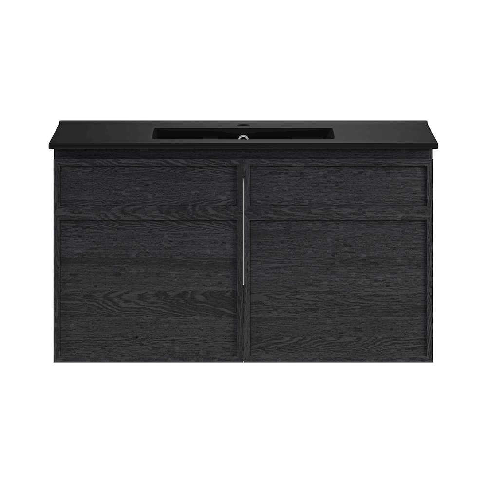 St. Tropez 36" Wall-Mounted Bathroom Vanity in Black Oak with Black Sink Top. Picture 1