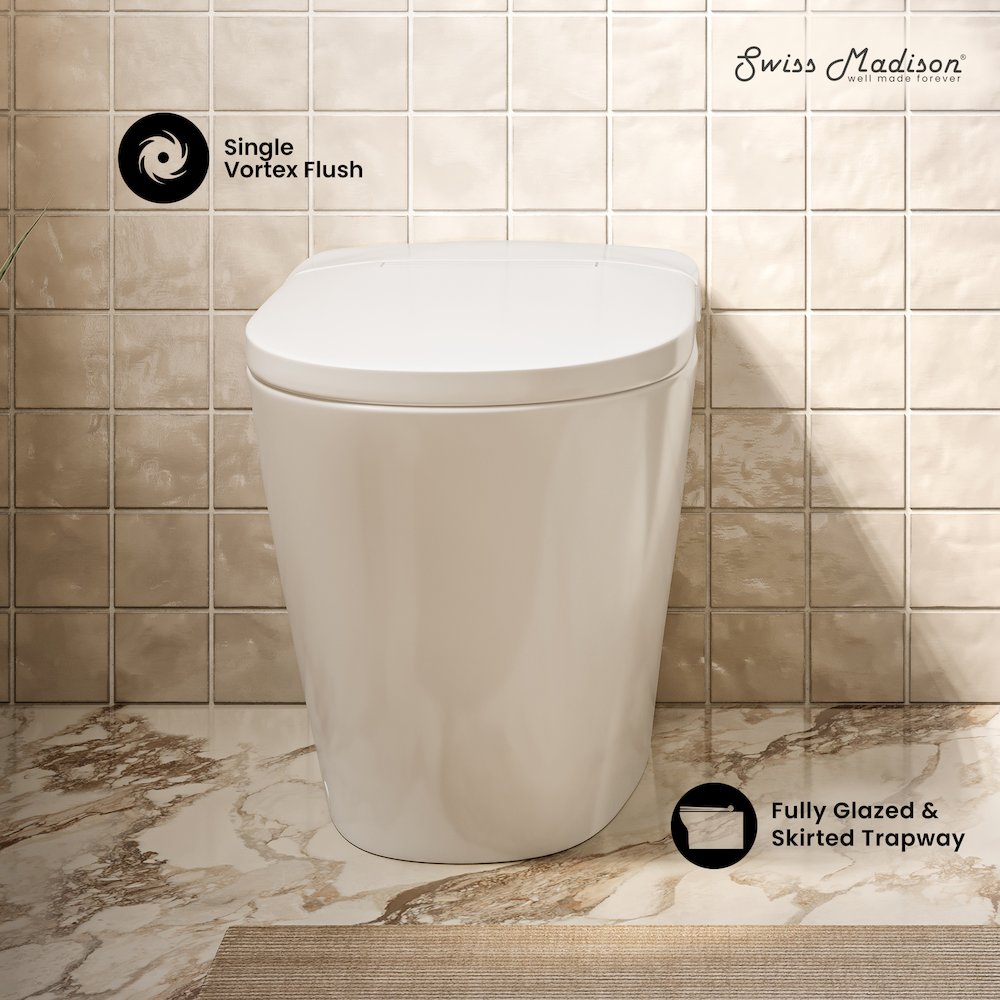 Hugo One-Piece 12" Rough-in 1.1 GPF Top Flush Elongated Toilet in Glossy White. Picture 2