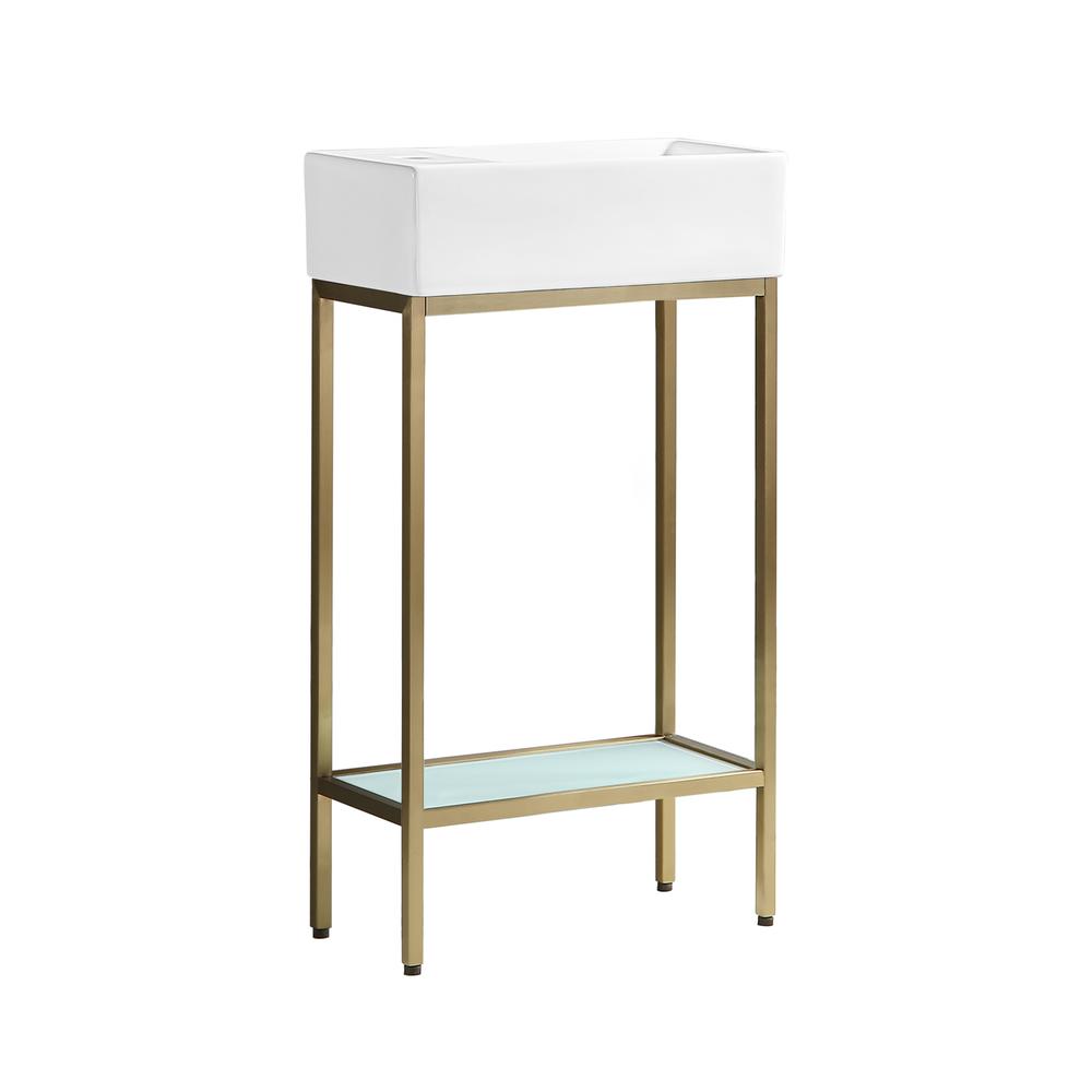 Pierre 19.5 Single, Freestanding, Open Shelf, Gold Metal Frame Bathroom Vanity. Picture 4