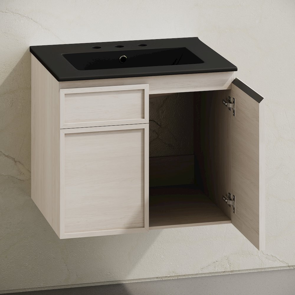 24" Wall-Mounted Bathroom Vanity in White Oak with Black Widespread Sink Top. Picture 4