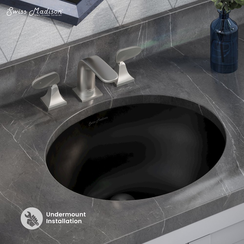 Plaisir 16.5" Ceramic Undermount Bathroom Sink in Matte Black. Picture 2
