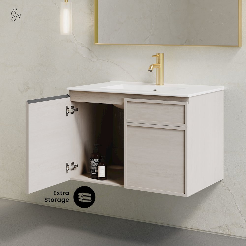 St. Tropez 30" Wall-Mounted Bathroom Vanity in White Oak with Sink Top. Picture 9