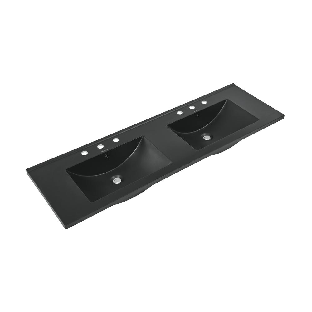 60 inch Vanity Top Bathroom Sink in Matte Black with 3 Holes. Picture 3