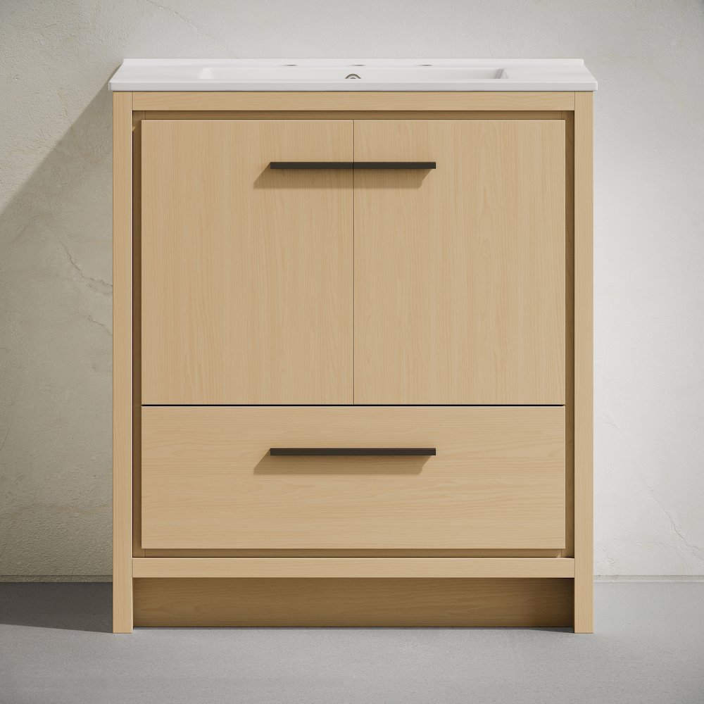 Virage Freestanding Bathroom Vanity in Natural Oak with 3-Hole Sink Top. Picture 4